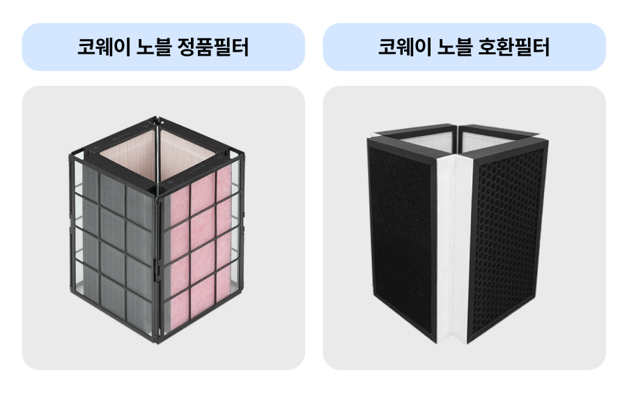 코웨이 노블 정품 필터와 호환 필터 비교 이미지 | 출처: 렌트리 제품 상세 페이지