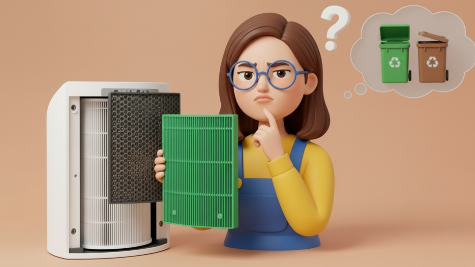 다 쓴 필터를 들고 고민 중인 사람 이미지 | AI 활용 이미지