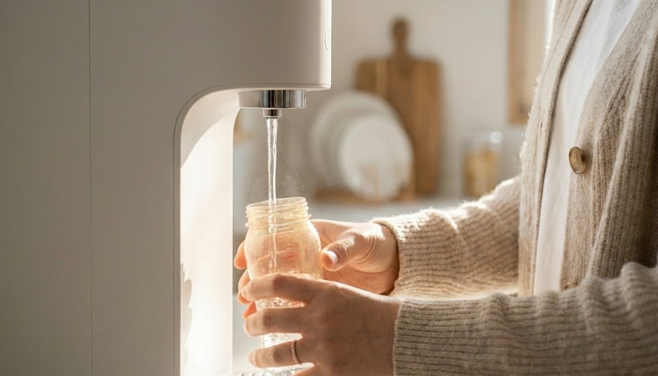 정수기로 분유통에 물을 받는 이미지 | AI 활용 이미지