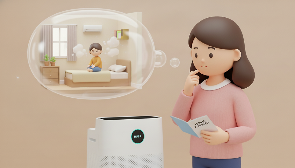 자취생 아이 집 공기질을 걱정하는 어머니의 모습 | AI 활용 이미지