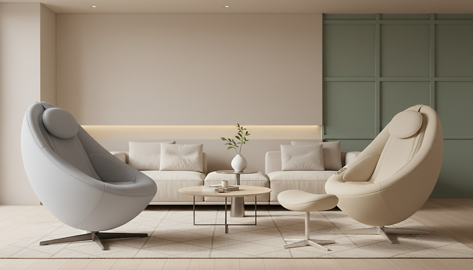 세련된 디자인으로 인테리어 가구의 역할까지 해내는 페블 체어 시리즈 | AI 활용 이미지