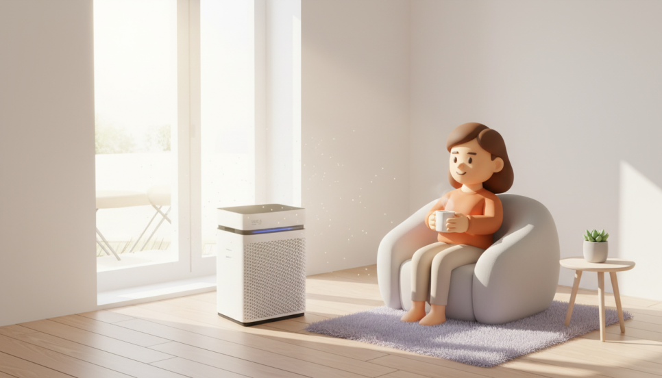 공기청정기와 사람 | AI 활용 이미지