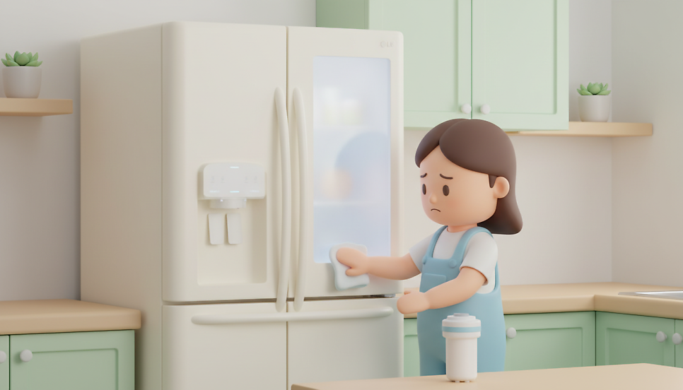냉장고 정수기 케어하는 이미지 | AI 활용 이미지