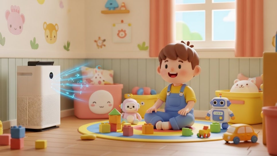 아이방에 공기청정기가 배치된 모습 | AI 활용 이미지
