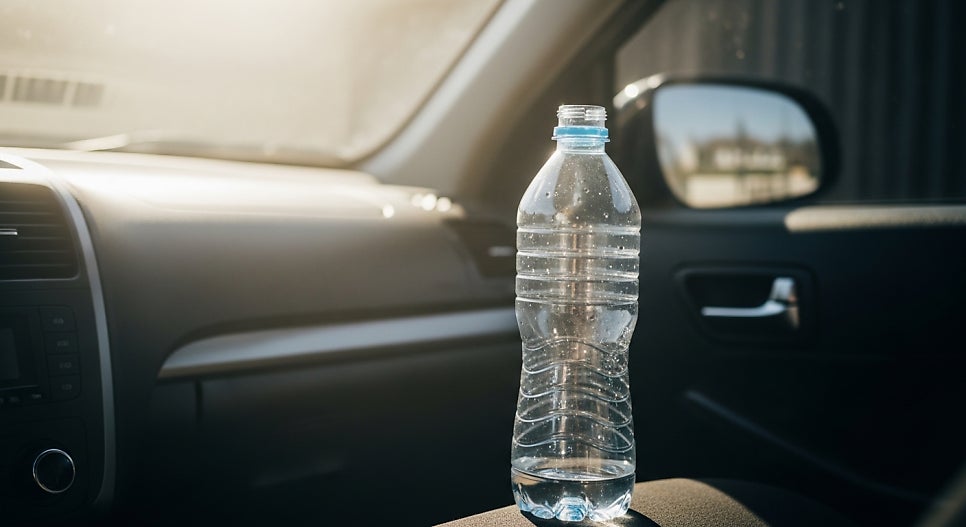 차 안 햇빛에 방치된 생수병 모습 | AI 활용 이미지