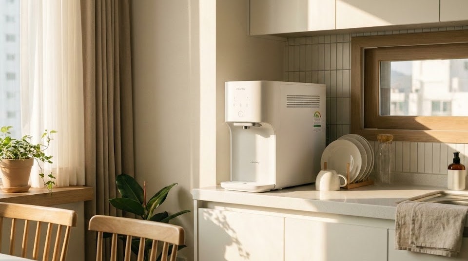 자취방 주방에 정수기가 설치되어 있는 이미지 | AI 활용 이미지