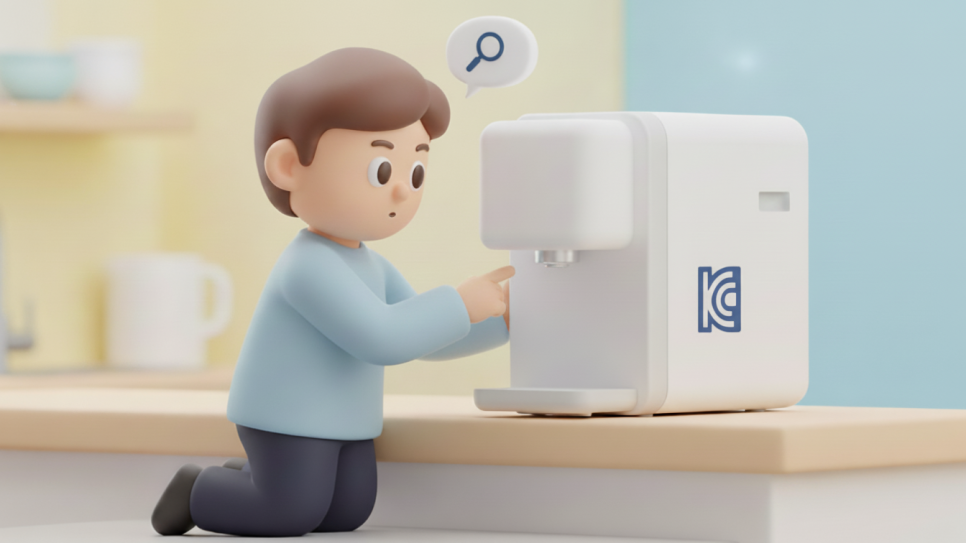 KC인증 마크를 보고 궁금해 하는 모습 | AI 활용 이미지