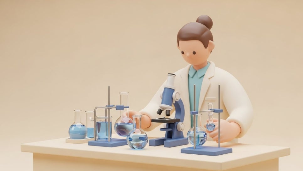 전문 연구원이 정밀 장비를 통해 정수된 물의 수질과 성분을 분석하는 모습 | AI 활용 이미지