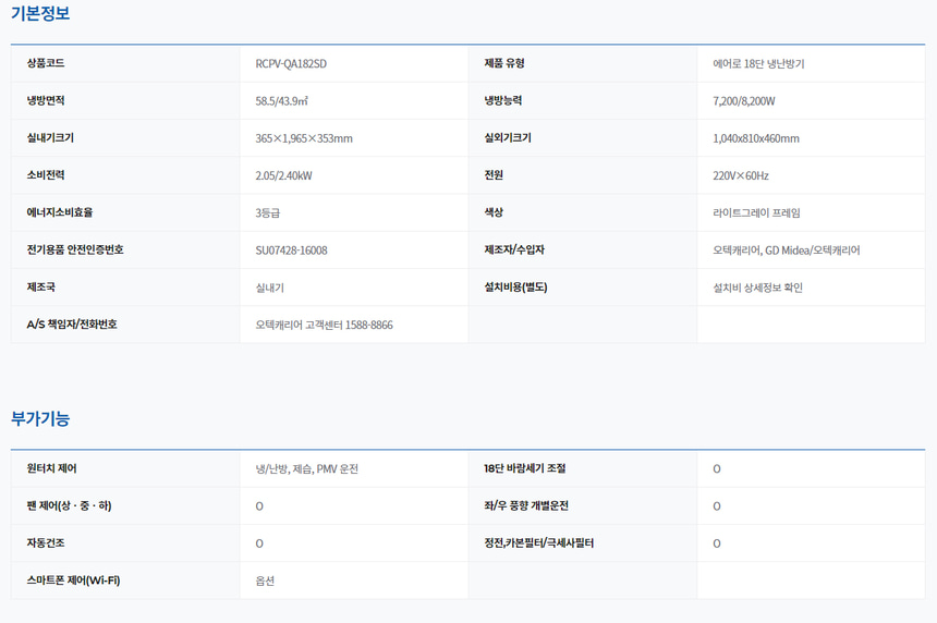 뉴에어로 18단 냉난방기 18평형