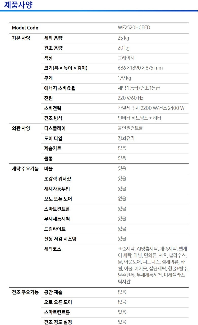 Bespoke 그랑데 AI 원바디 Top-Fit 25+20kg