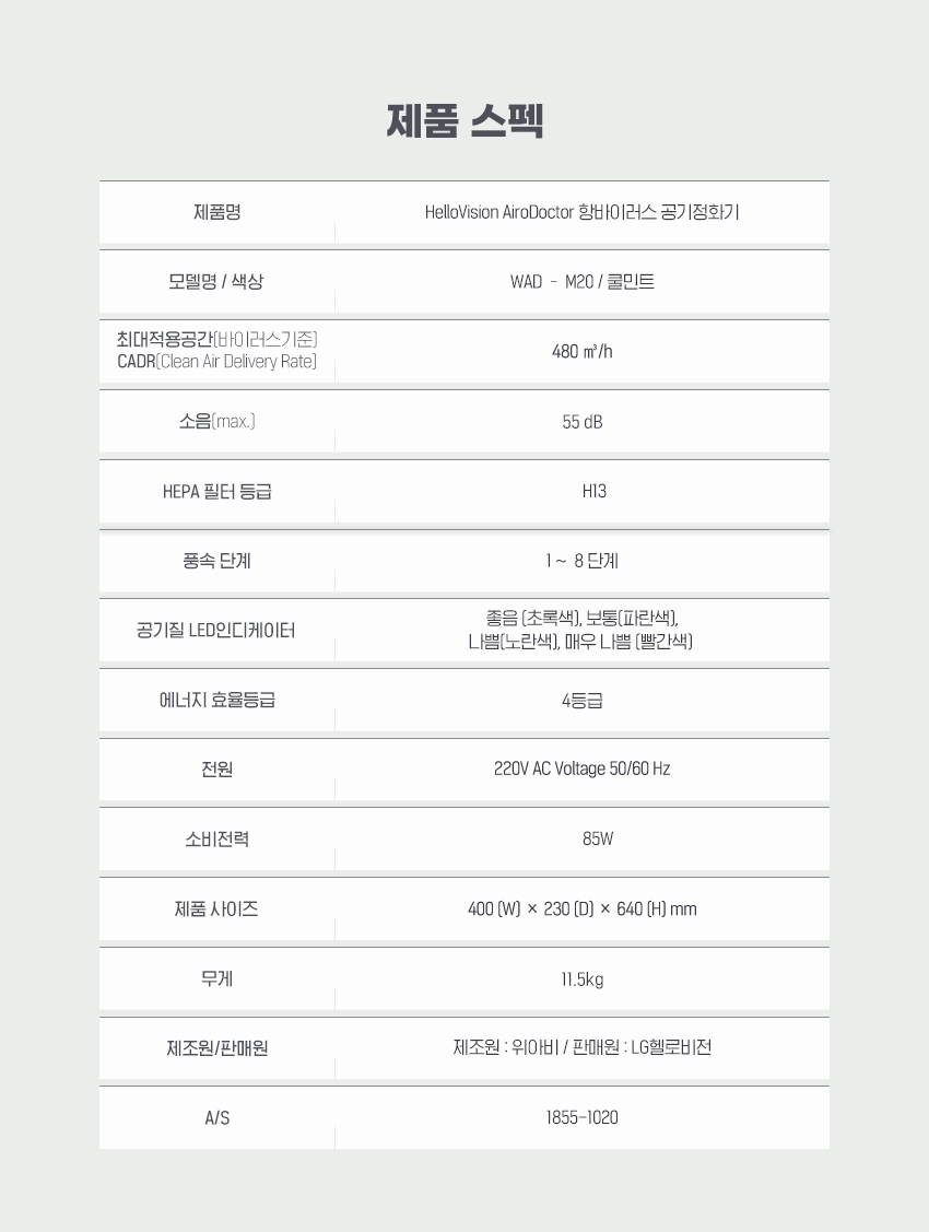 에어로닥터 공기청정기 15평형
