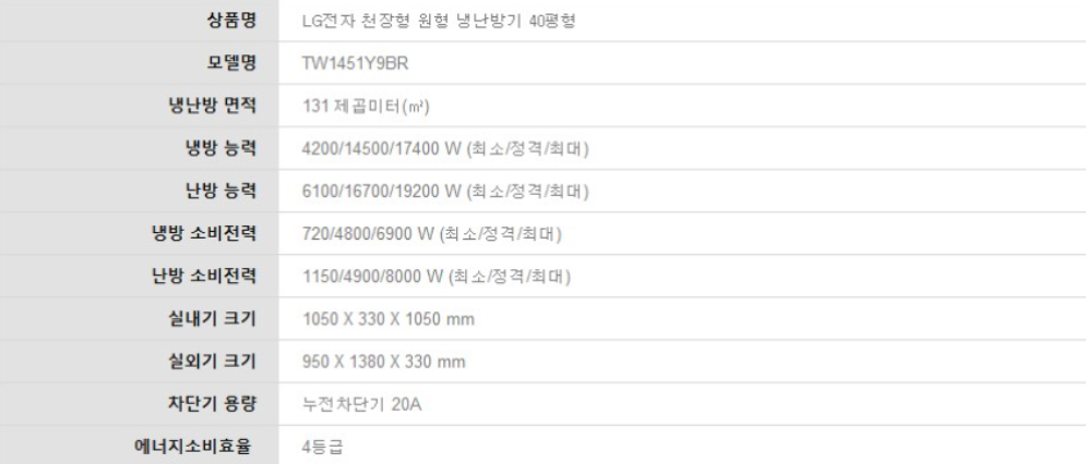 휘센 원형 천장형 냉난방기 40평형