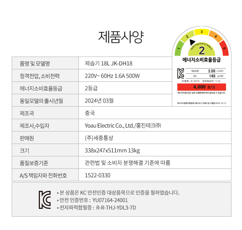 대용량 파워 제습기 18L