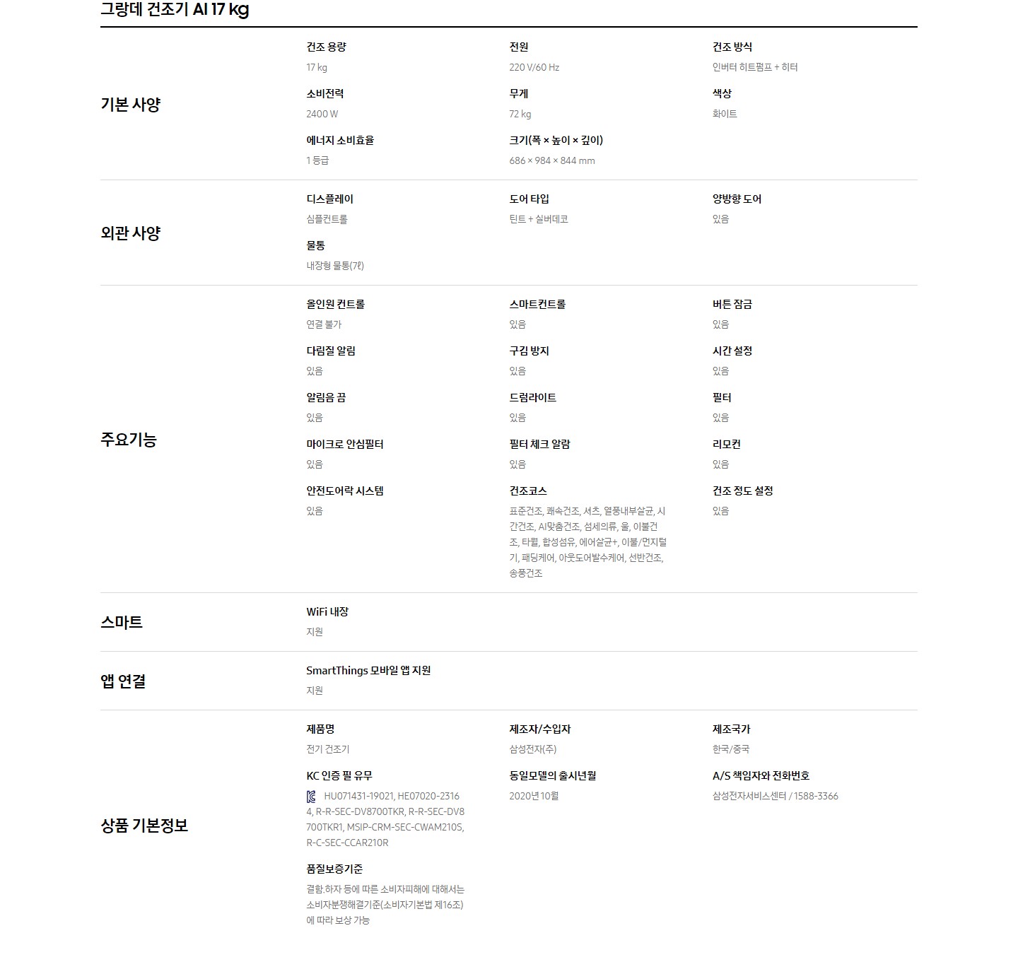 그랑데 세탁기 21kg + 건조기17kg (20년형)