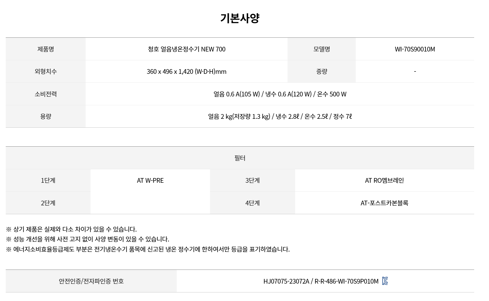 NEW 700 냉온정 얼음정수기