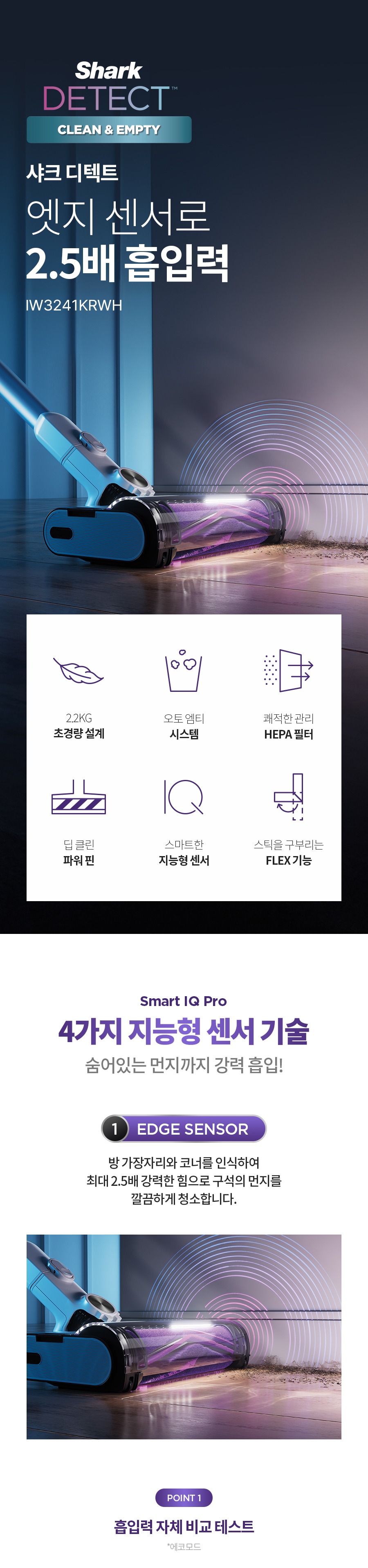 샤크 디텍트 Clean & Empty 무선청소기 260W
