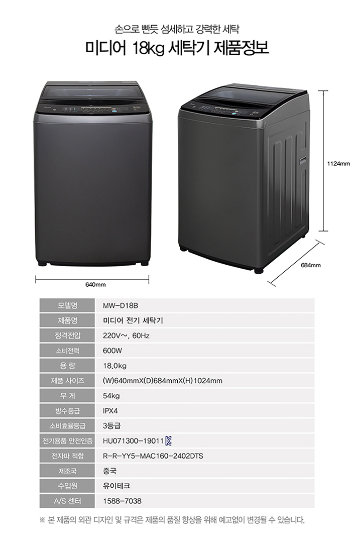 메가워시 세탁기 18kg