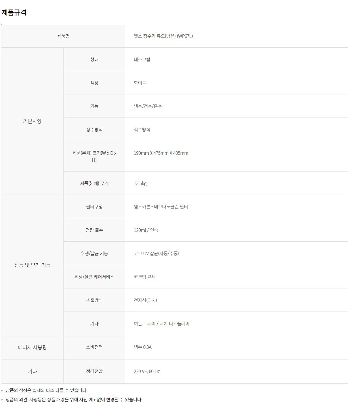 교원웰스 듀오 냉온정 정수기 (데스크형) 이미지 2